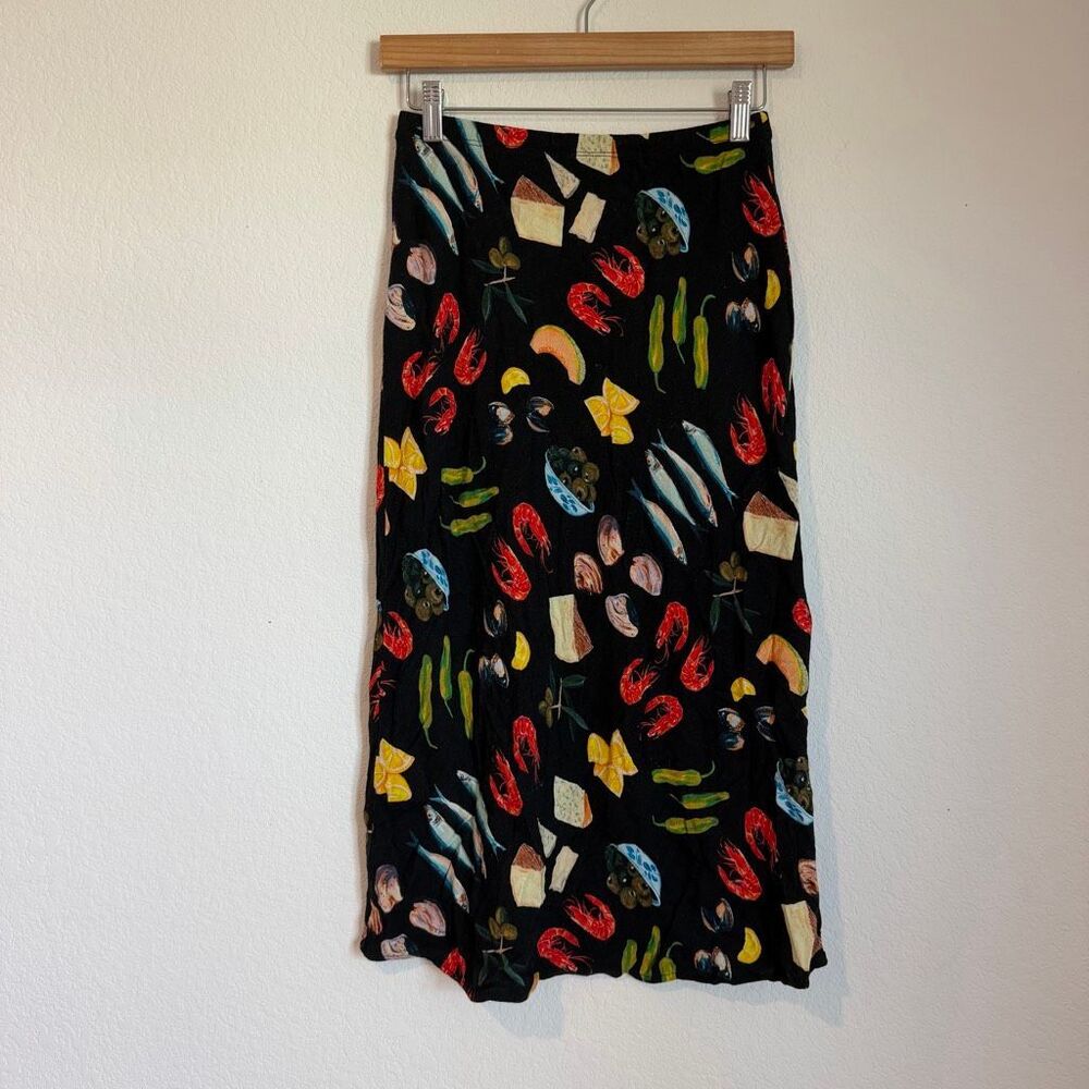 Lisa Says Gah Seafood Sandy Linen Midi Skirt Women's Size Small - Picture 2 of 6